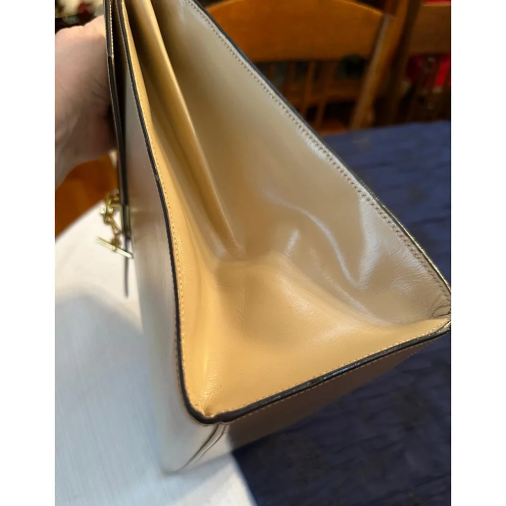 Celine Beige Leather Satchel Bag with Gold Hardware